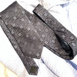 Mens silk nectie Pronto Uomo Couture paisley gray blue print tie width 3.2”